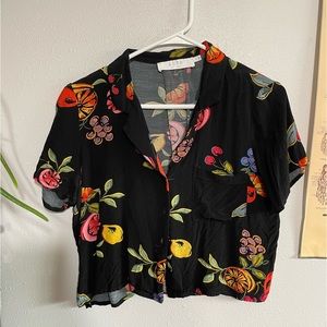 Fruity print button collard shirt
